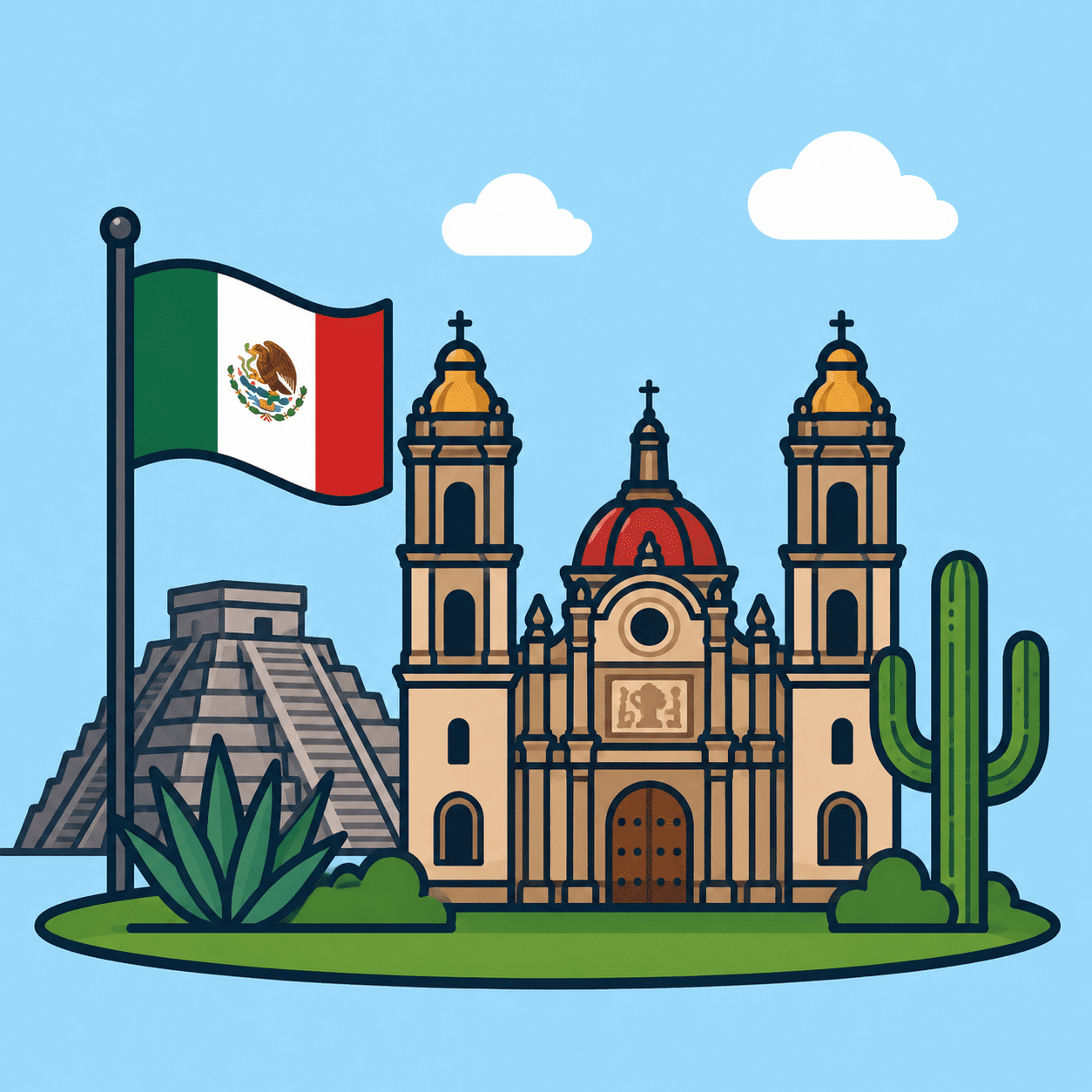 Catedral y piramide de Mexico